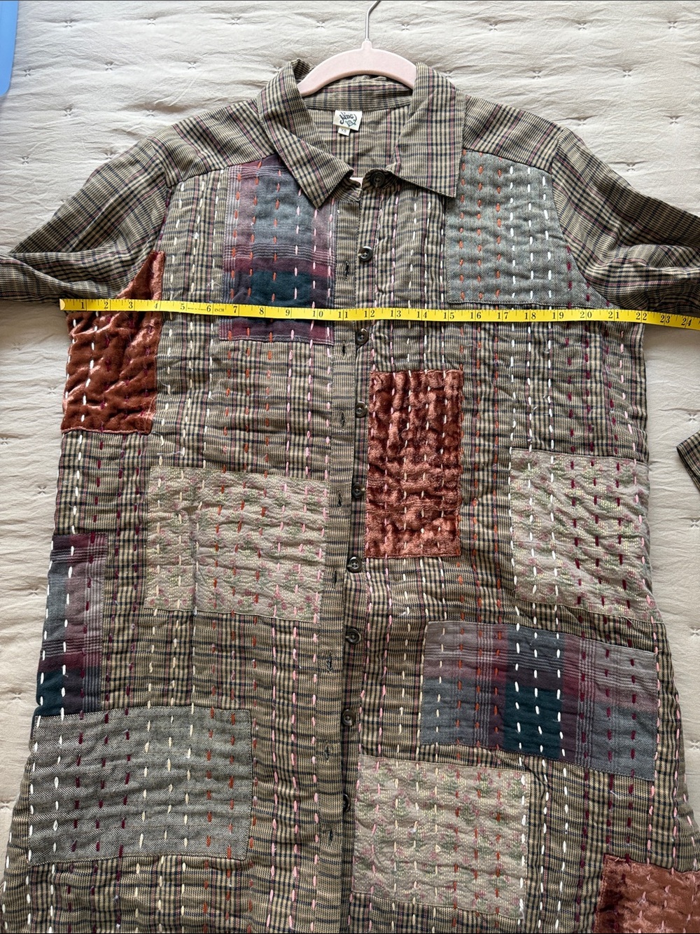 ivy jane Patchwork Plaid Button-Up Jacket in Brown and Rust - Picture 6 of 6